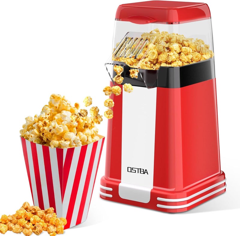 OSTBA Popcorn Maker, 1200W Mini Retro Air Popper Popcorn Machine, 12 Cups Hot Air Popcorn Popper Electric with Butter Tray, Oil-Free One-Button Control, Compact Design for Home & Gifts - Image 1
